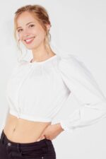Elegant Leni Riefenstahl White Dirndl Blouse With Puff Sleeves