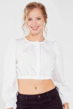Elegant Leni Riefenstahl White Dirndl Blouse With Puff Sleeves