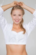 Marlene White Dirndl Blouse with Lace Trim & Long Sleeves