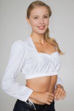 Marlene White Dirndl Blouse with Lace Trim & Long Sleeves